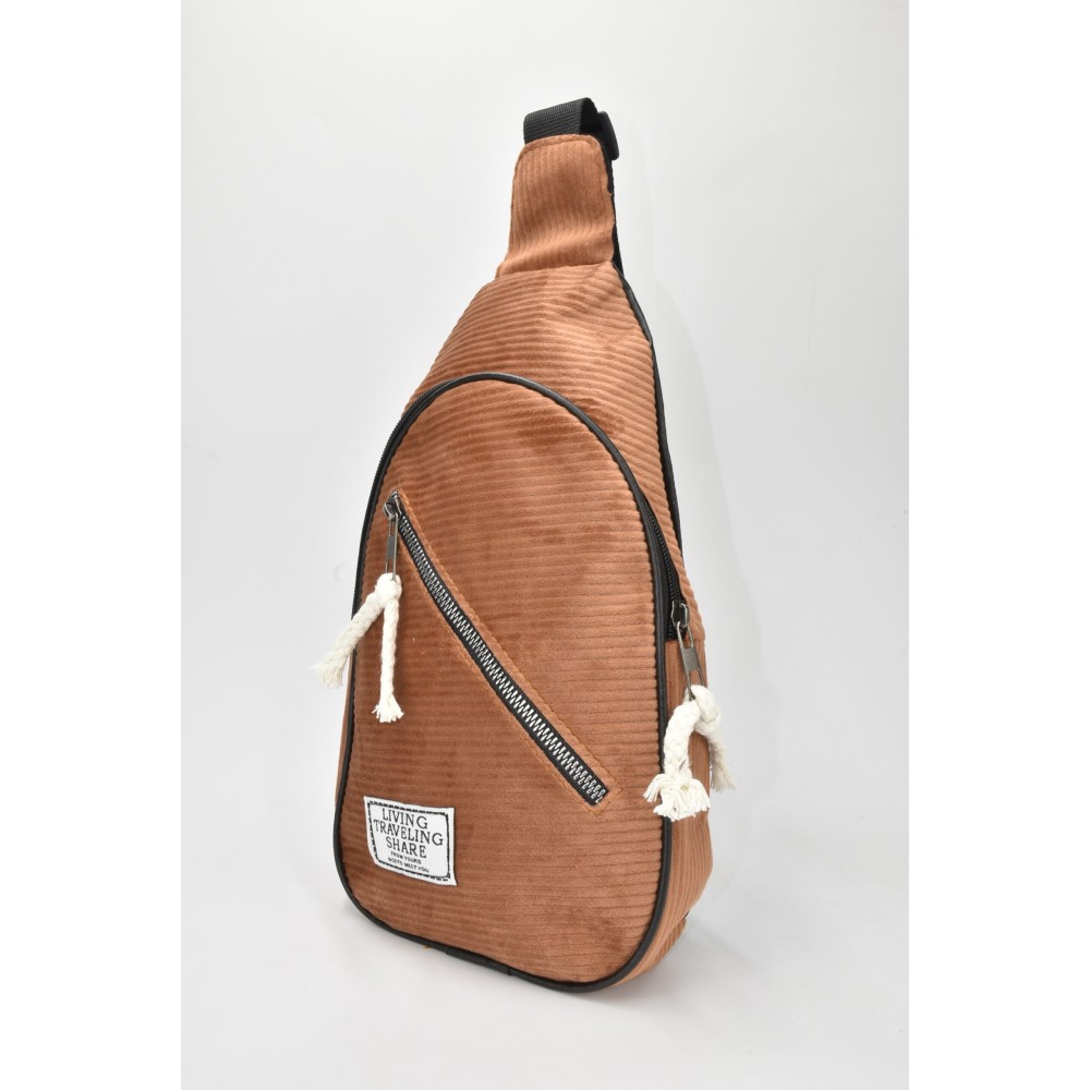 David Polo Unisex τσάντα Freebag βελούδο με δύο θήκες Ταμπά DVP901-TAN