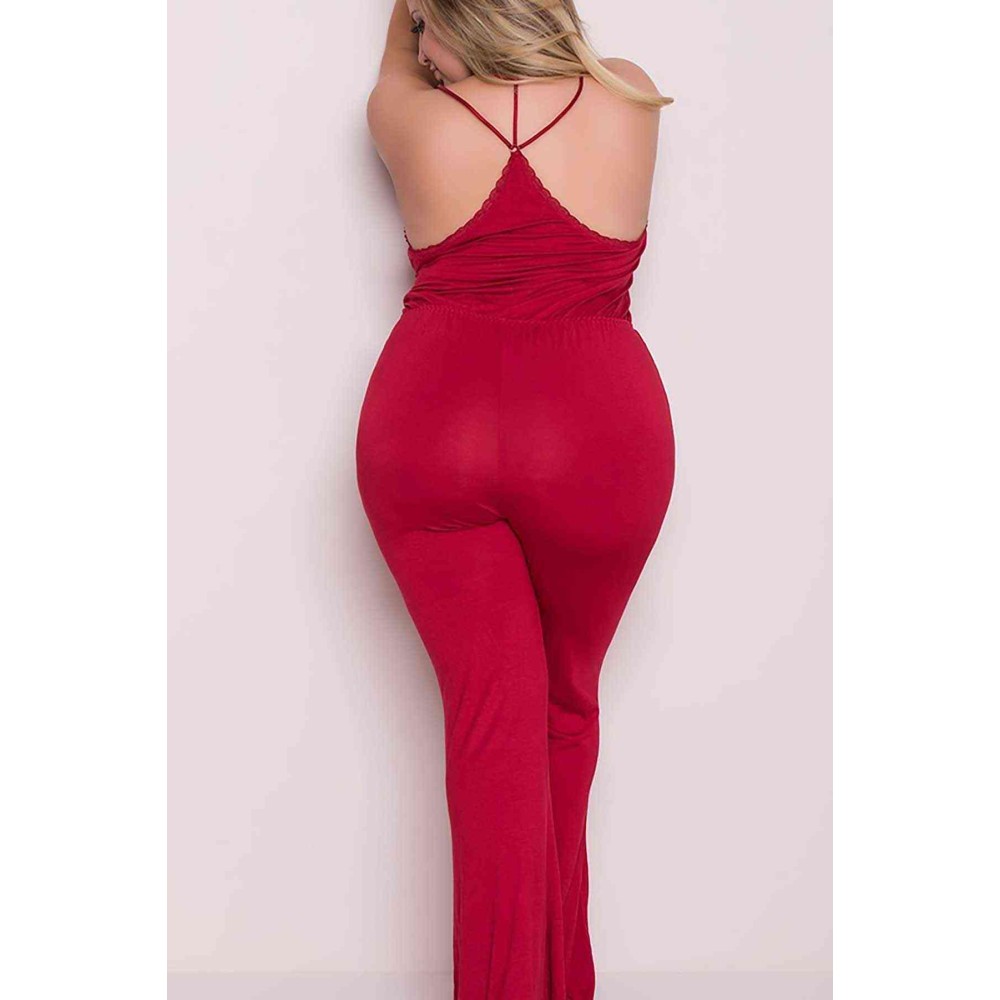 Merry See Πιτζάμα ολόσωμη Γυναικεία με V ντεκολτέ Plus size κόκκινο XXL 1 τεμ