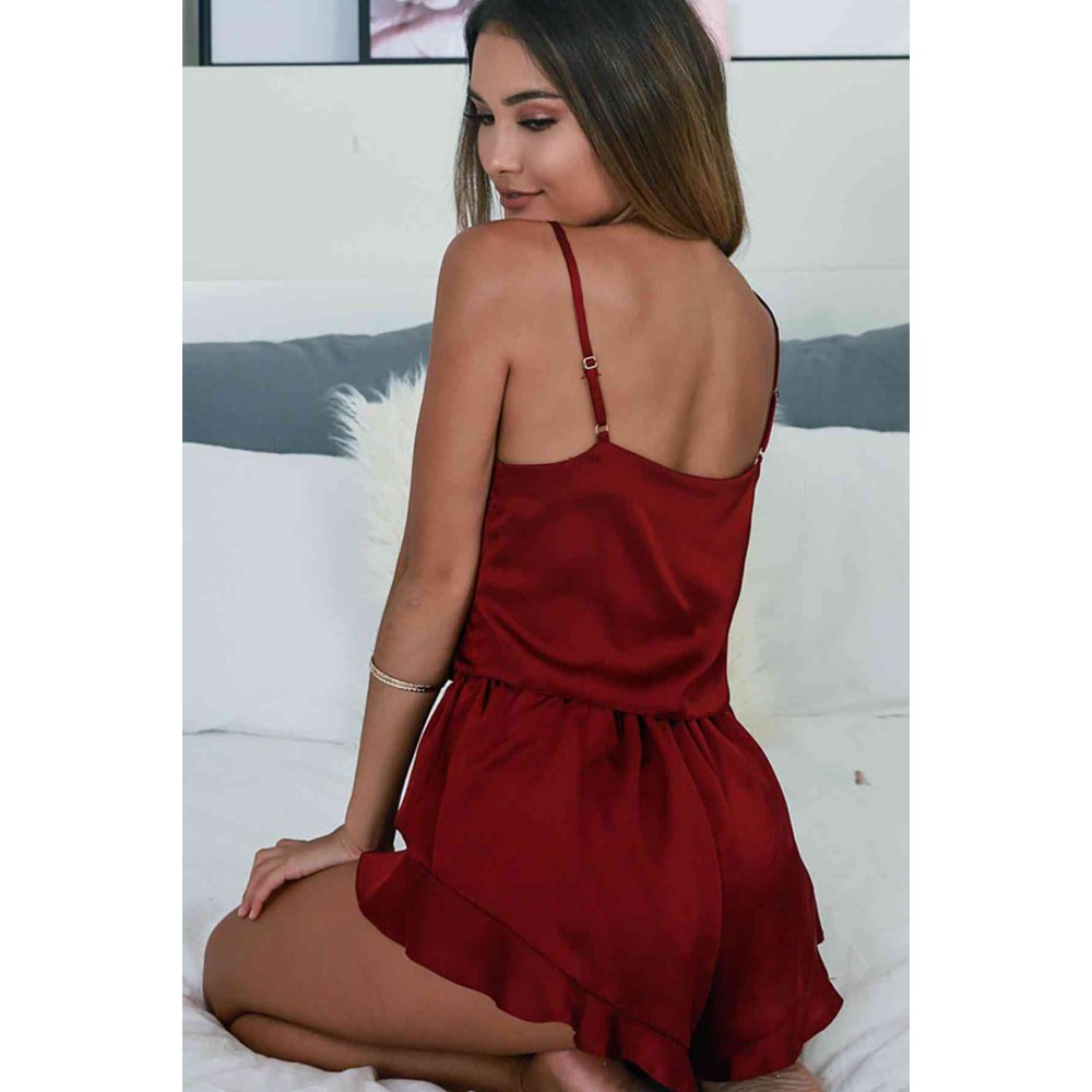 Merry See Saten Şortlu Pijama Takım Maroon