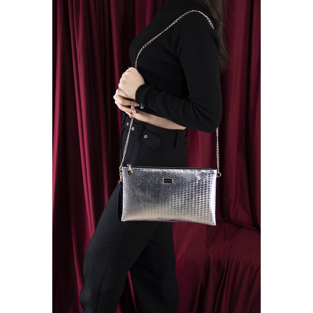 Silver Polo Ασημί Clutch τσάντα μονής θήκης SP1034-21